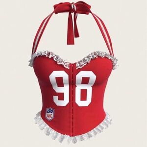 SHEIN Red Lace Trim Crop Top